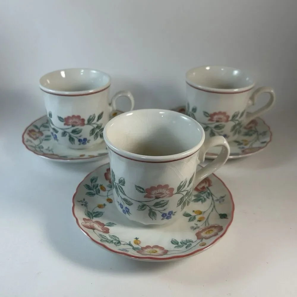 Churchill England Briar Rose Teacup And Saucer Set Of 3